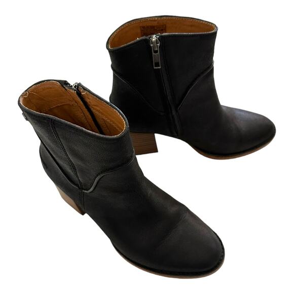 UGG Black Leather Ankle Booties Block Heel Side Zip Size 6.5 - Picture 5 of 10